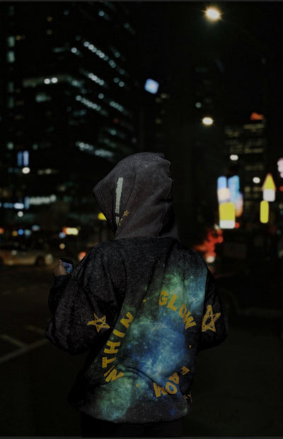 Mizfit Essentials “Glow From Within” Black Galaxy Hoodie
