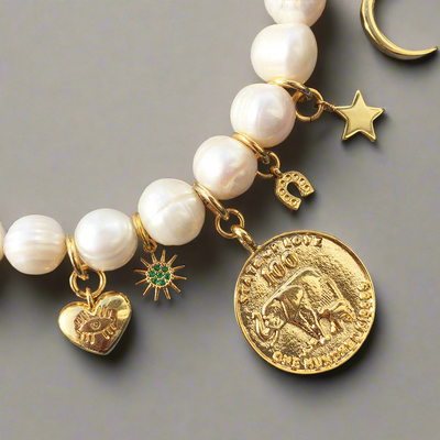 Lucky Charm Pearl Necklace – Freshwater Pearls & Gold Charms - Mizfit Essentials