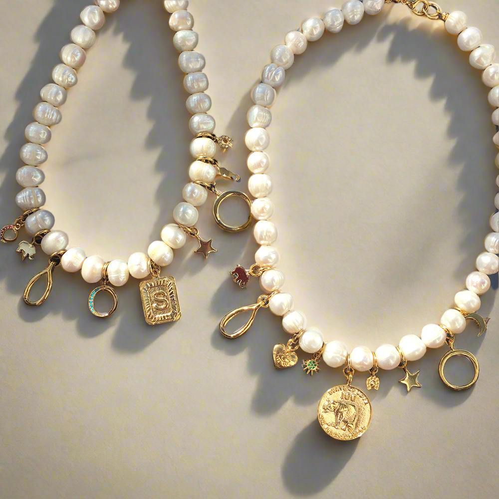 Lucky Charm Pearl Necklace – Freshwater Pearls & Gold Charms - Mizfit Essentials