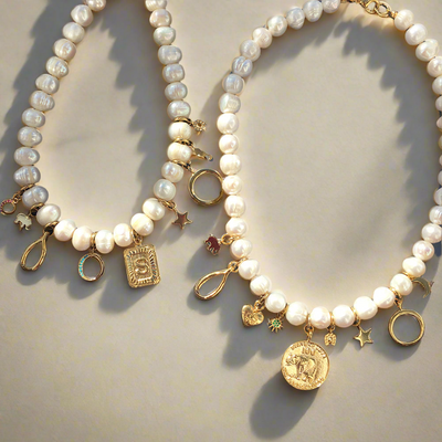 Lucky Charm Pearl Necklace – Freshwater Pearls & Gold Charms - Mizfit Essentials