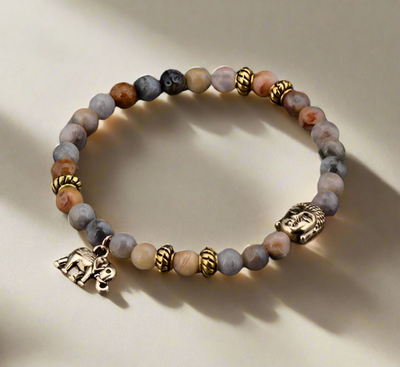Elephant & Buddha Charm Bracelet – Turquoise Meditation Beads - Mizfit Essentials