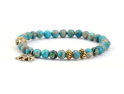 Elephant & Buddha Charm Bracelet – Turquoise Meditation Beads - Mizfit Essentials