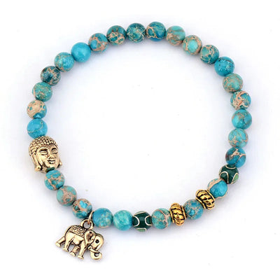 Elephant & Buddha Charm Bracelet – Turquoise Meditation Beads - Mizfit Essentials