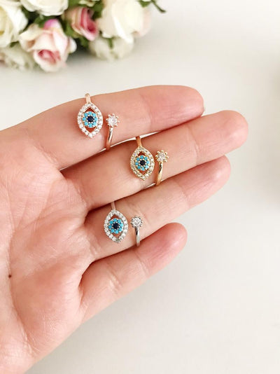 Adjustable Evil Eye Ring – Zircon Charm Protection Jewelry - Mizfit Essentials