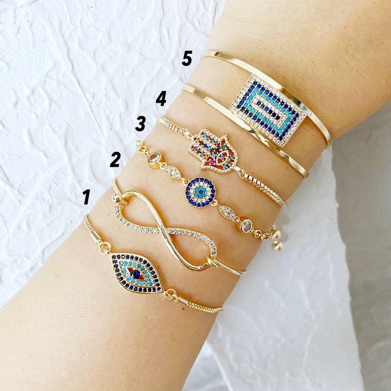 Mizfit Gold Evil Eye Bracelet – Turkish Cuff Chain Protection Jewelry - Mizfit Essentials