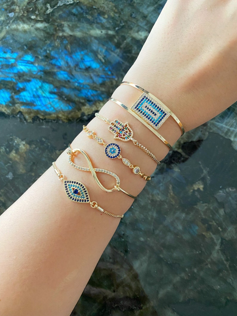 Mizfit Gold Evil Eye Bracelet – Turkish Cuff Chain Protection Jewelry - Mizfit Essentials