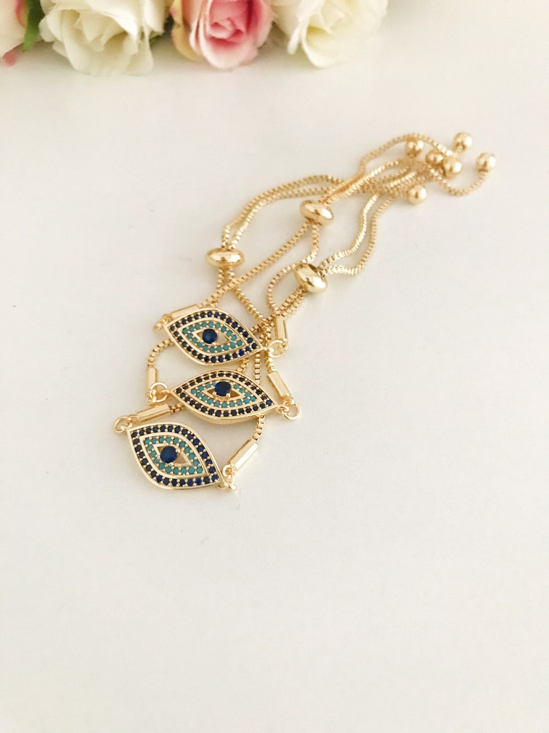 Mizfit Gold Evil Eye Bracelet – Turkish Cuff Chain Protection Jewelry - Mizfit Essentials